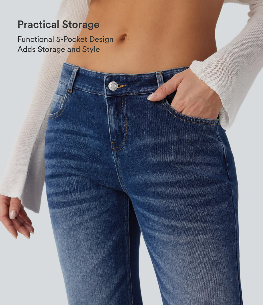 Halara Flex™ Low Rise Flare Washed Casual Jeans with Pockets - Estate Blue Denim