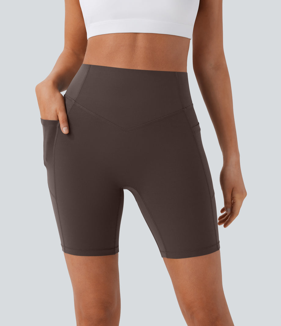Halara UltraSculpt™ High Waisted Scrunch Butt Lifting Tummy Control Side Pocket Shaping Workout Biker Shorts 7'' - Hot Fudge