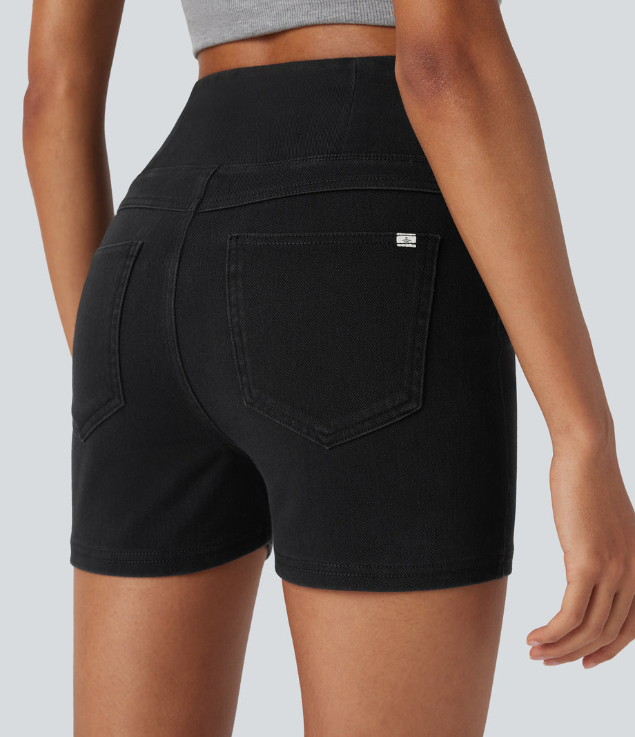 Halara Flex™ High Waisted Crossover Pocket Denim Casual Shorts 3" - Black Denim
