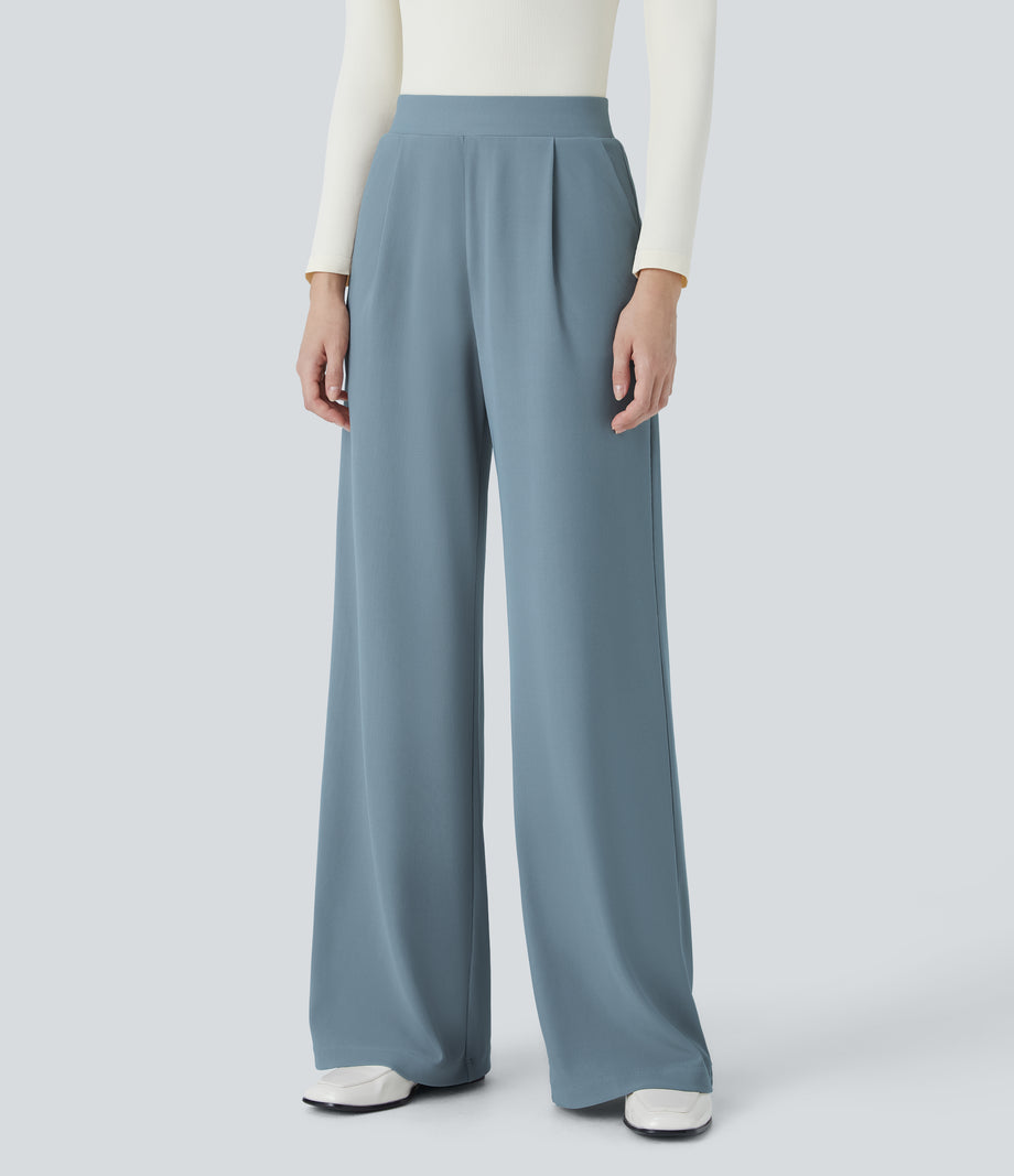 Halara Flex™ High Waisted Body Sculpt Waist-Slimming Pocket Wide Leg Micro Waffle Work Pants - Mountain Spring