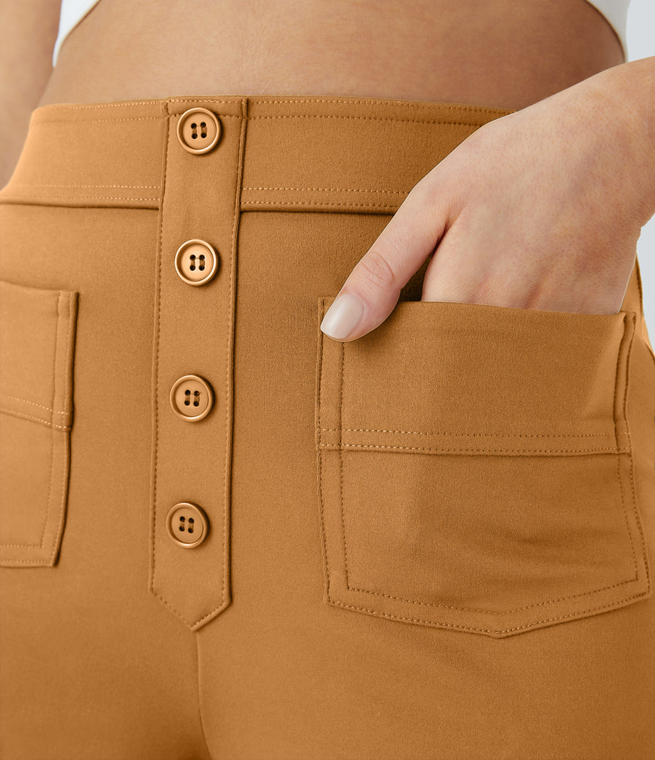 DayStretch High Waisted Pockets Straight Leg Casual Pants - Buckskin