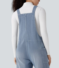 Halara Flex™ V Neck Pocket Washed Denim Casual Overalls -  Blue Jasper Denim