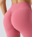 SoftlyZero™ Plush High Waisted Crossover Ruched Yoga Shorts 5'' - Begonia Rouge