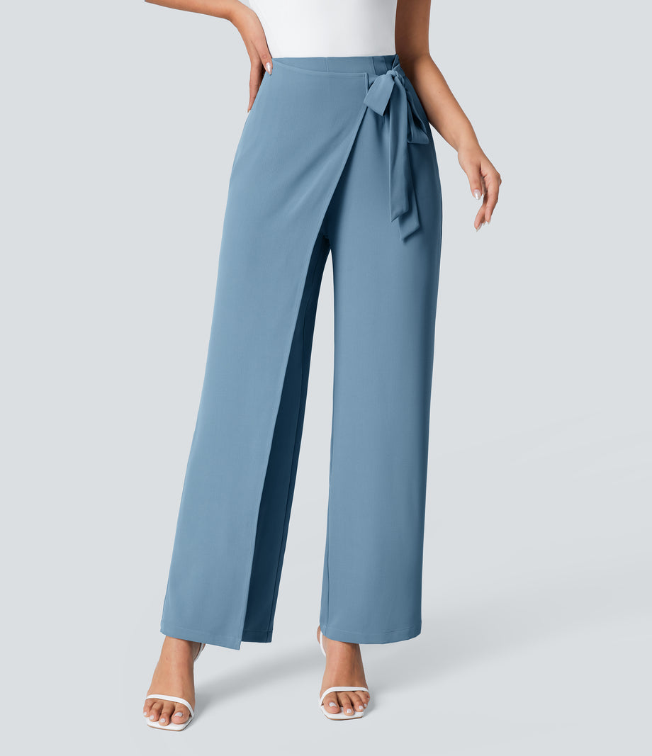 Halara Flex™ High Waisted Tie Side Wide Leg Work Pants - Whale Blue