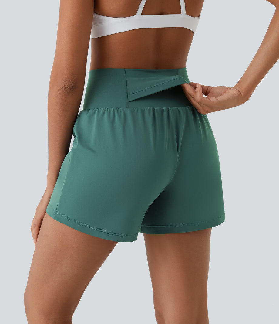 SoftlyZero™ Airy Super High Waisted 2-in-1  Cool Touch Yoga Shorts 5'' with Pockets-Longer Length - Blue Spruce