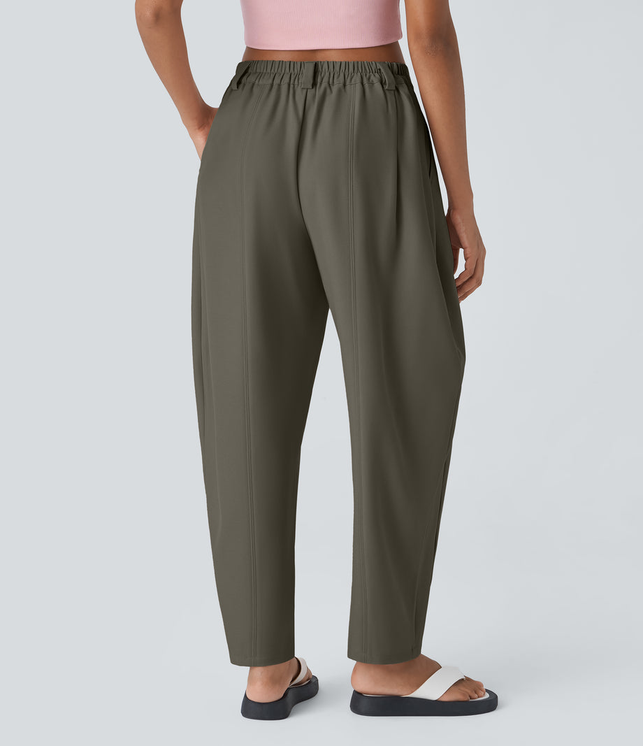 Mid Rise Pocket Barrel Leg Baggy Work Pants - Stone Gray