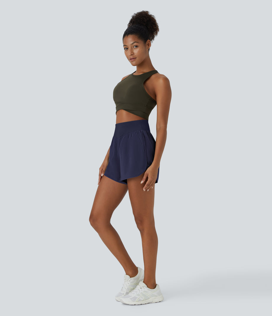 Breezeful™ High Waisted Pocket Quick Dry Casual Shorts 4" - Patriot Blue