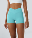 SoftlyZero™ High Waisted Crossover Plain Yoga Biker Shorts 3''-UPF50+ - Island Paradise