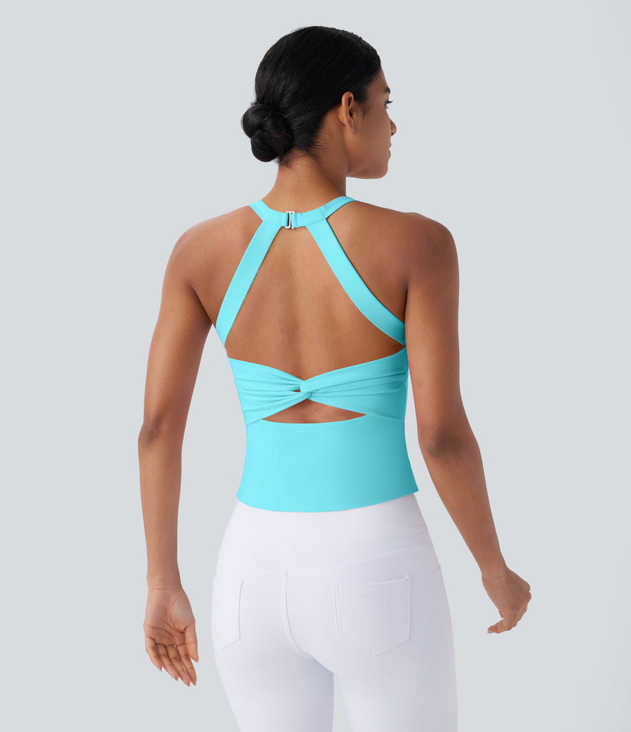 SoftlyZero™ Plush Cut Out Yoga Tank Top A-D Cups - Baroque Blue