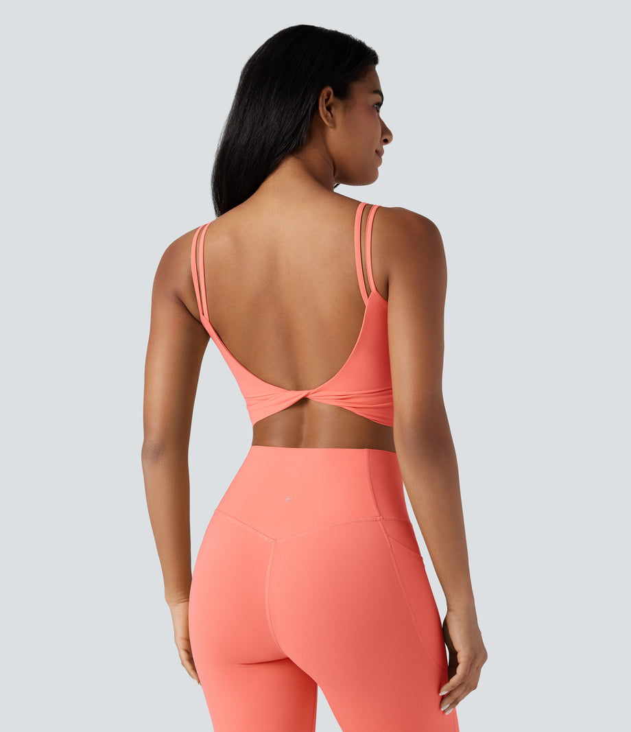 Halara UltraSculpt™ Double Straps Twisted Backless Cropped Yoga Tank Top - Fusion Coral