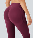 Halara UltraSculpt™ High Waisted Scrunch Butt Lifting Tummy Control Pocket Shaping Yoga Bootcut Leggings - Red Plum