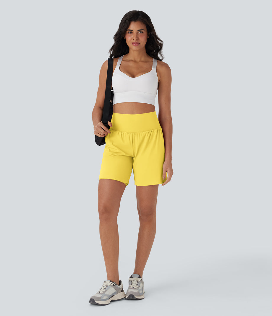 SoftlyZero™ Airy Super High Waisted 2-in-1 Cool Touch Yoga Shorts 7" with Pockets - Goldfinch