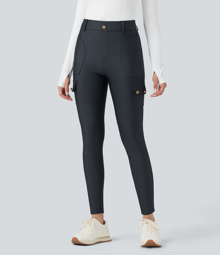 High Waisted Sheen 7/8 Leggings with Pockets - Blueberry