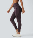 High Waisted Drawstring Striped Yoga Leggings with Pockets - Plum Ridge