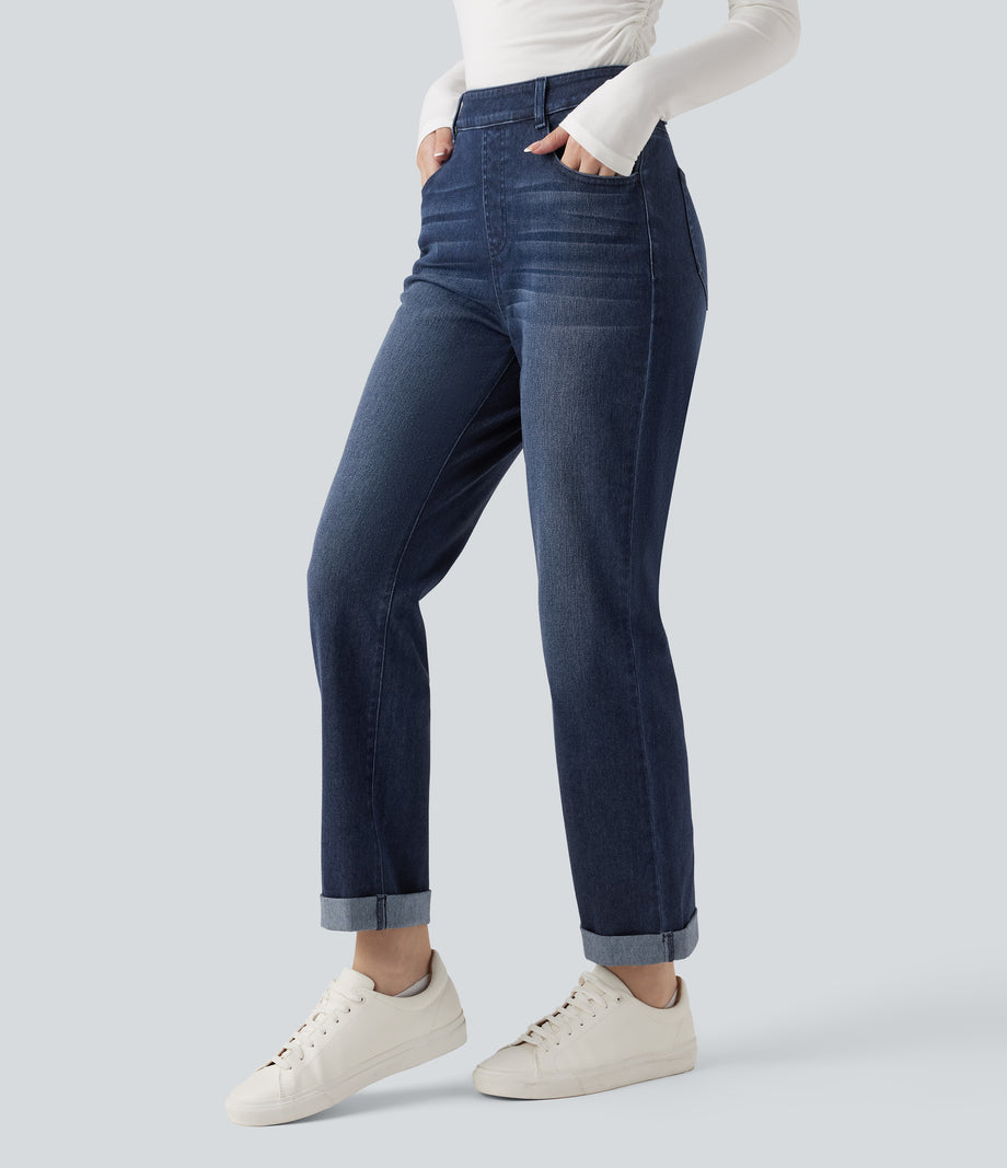 Halara Flex™ High Waisted Rolled Hem Casual Slim Jeans with Pockets - Pageant Blue Denim
