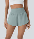 SoftlyZero™ QuickDry High Waisted Tummy Control Reflective Dots Crossover Hem 2-in-1 Running Shorts 3'' with Pockets - Ether