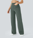 DayStretch High Waisted Pockets Straight Leg Casual Pants - Deep Aquamarine
