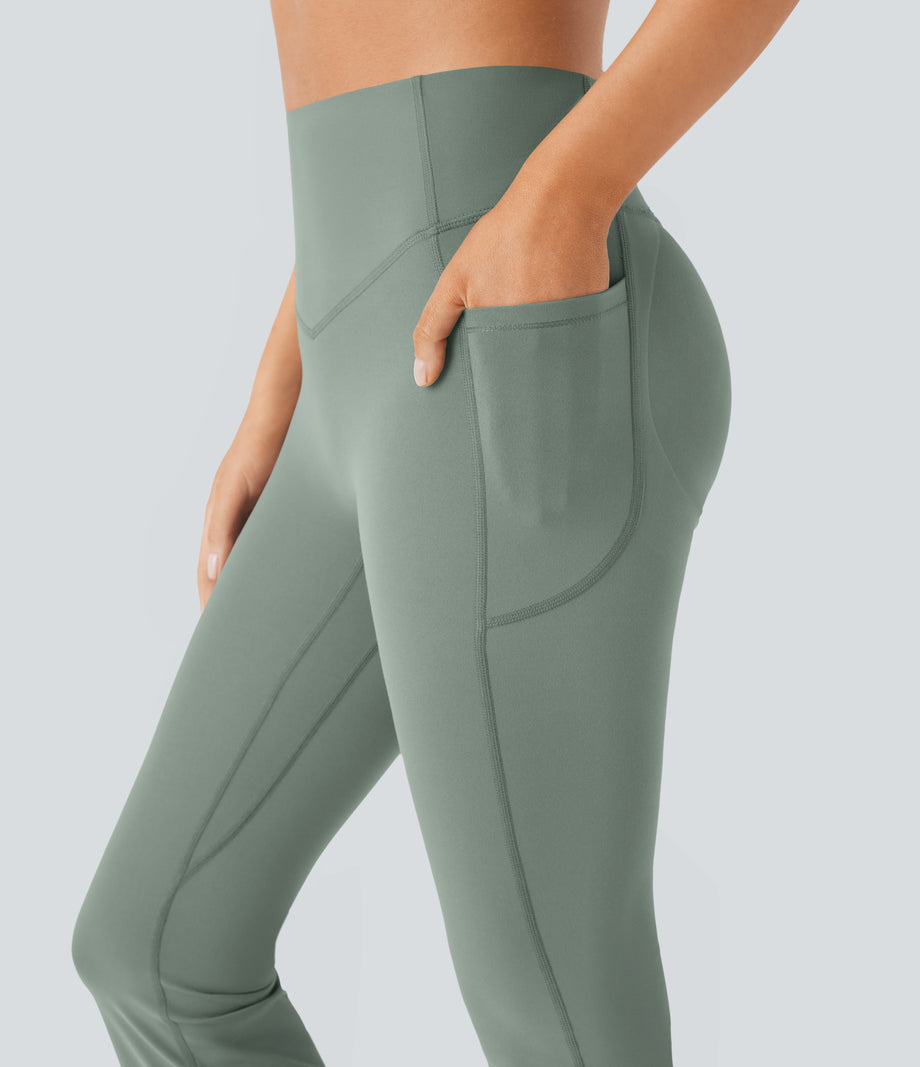 Halara UltraSculpt™ High Waisted Scrunch Butt Lifting Tummy Control Pocket Shaping Yoga Bootcut Leggings - Iceberg Green