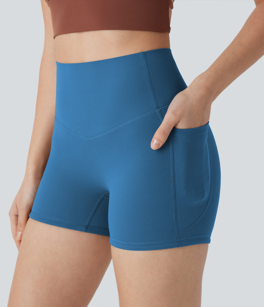 Halara UltraSculpt™ High Waisted Tummy Control Pocket Shaping Training Biker Shorts 3'' - Vallarta Blue