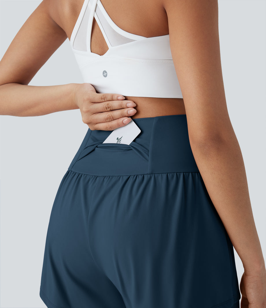SoftlyZero™ Airy Super High Waisted 2-in-1 Cool Touch Yoga Shorts 5'' with Pockets - Majolica Blue