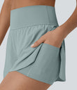 SoftlyZero™ QuickDry High Waisted Tummy Control Reflective Dots Crossover Hem 2-in-1 Running Shorts 3'' with Pockets - Ether