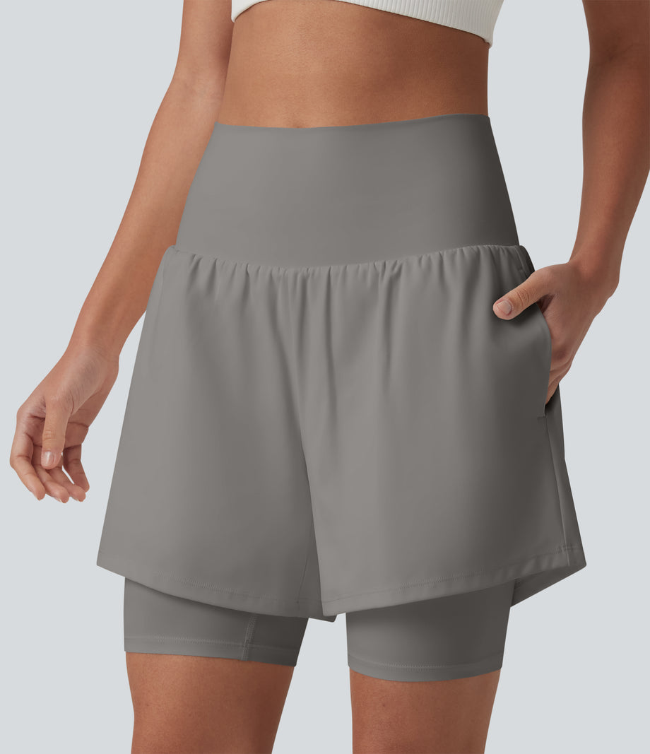 SoftlyZero™ Airy Super High Waisted 2-in-1 Cool Touch Yoga Shorts 7'' with Pockets - Steeple Gray