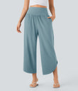 Breezeful™ High Waisted Tummy Control Split Hem Quick Dry Resort Pants with Pockets - Stone Blue