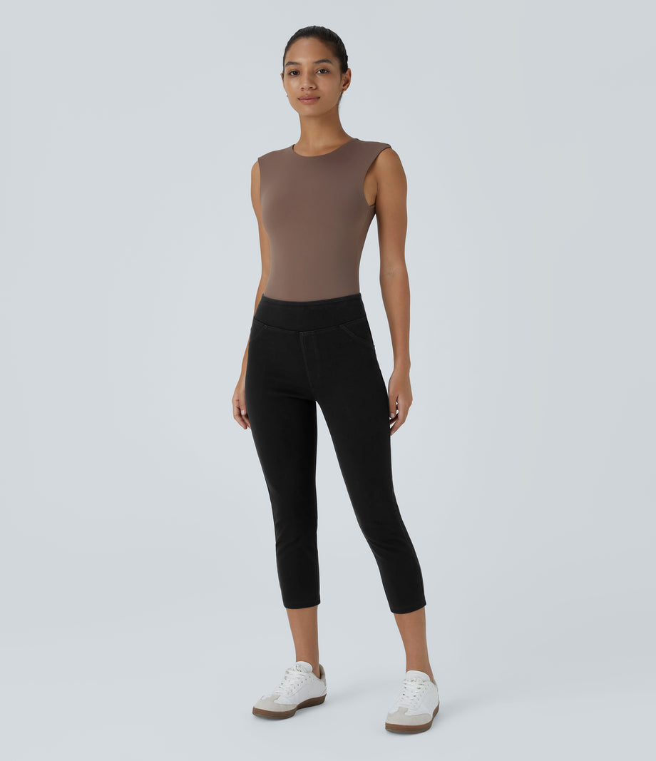 Halara Flex™ High Waisted Pocket Denim Capri Casual Leggings - Black Denim