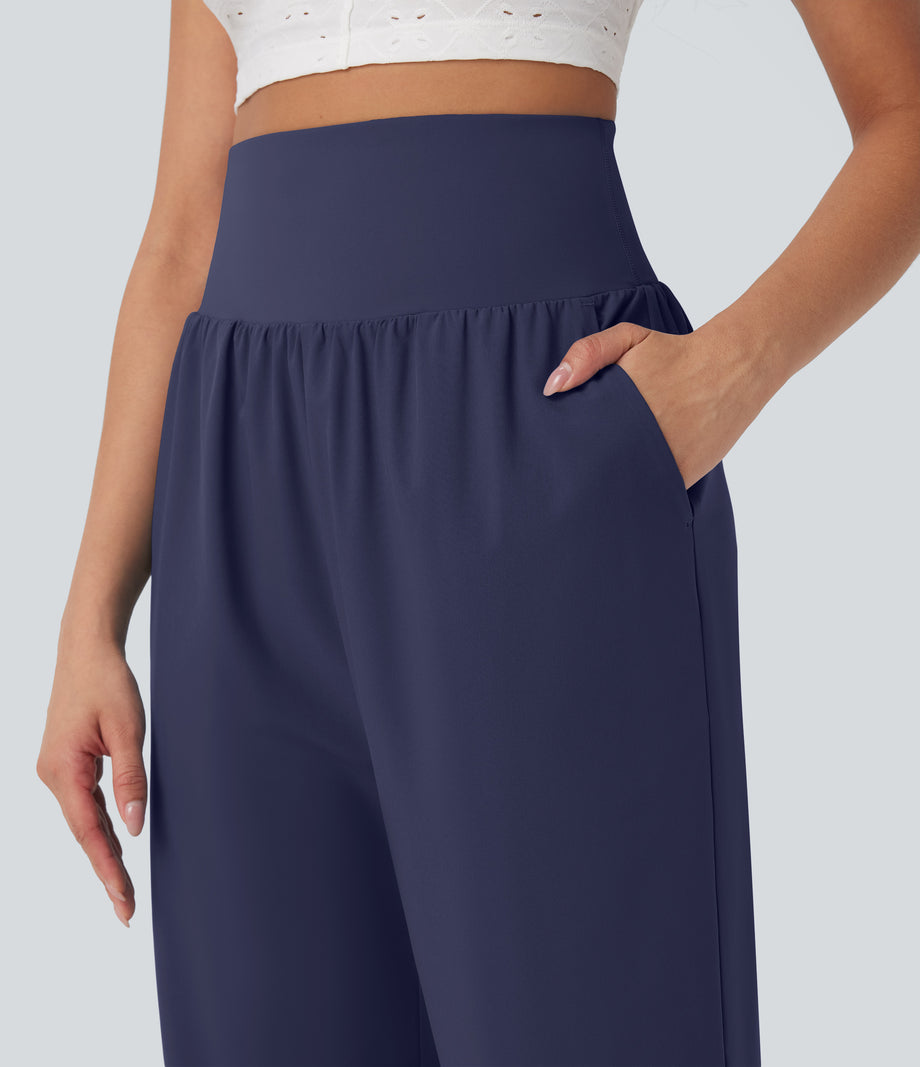 Breezeful™ High Waisted Tummy Control Hem Quick Dry Capri Pants with Pockets - Patriot Blue