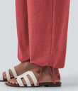 Crossover High Waisted Pocket Drawstring Casual Joggers - Poinsettia Floral Yarn