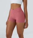 SoftlyZero™ High Waisted Crossover Plain Yoga Biker Shorts 3''-UPF50+ - Begonia Rouge