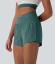 SoftlyZero™ Airy Crossover High Waisted 2-in-1 Cool Touch Yoga Shorts 3'' with Pockets - Blue Spruce