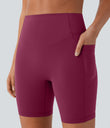Halara UltraSculpt™ High Waisted Scrunch Butt Lifting Tummy Control Side Pocket Shaping Workout Biker Shorts 7'' - Red Plum