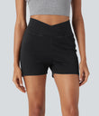 Halara Flex™ High Waisted Crossover Pocket Denim Casual Shorts 3" - Black Denim