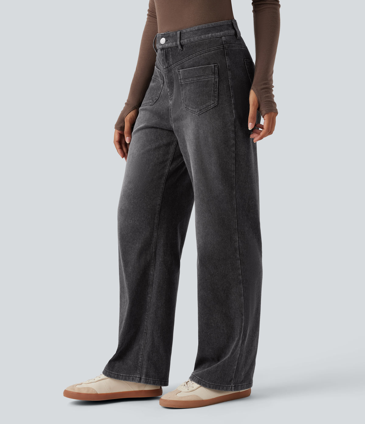 Halara Flex™ Mid Rise Straight Leg Casual Jeans with Pockets - Poppy Seed Denim