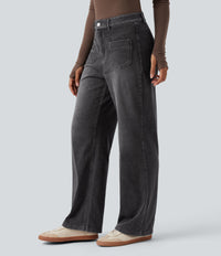 Halara Flex™ Mid Rise Straight Leg Casual Jeans with Pockets - Poppy Seed Denim