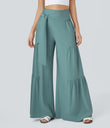 Breezeful™ High Waisted Shirred Tie Front & Back Wide Leg Flowy Quick Dry Casual Pants - Mineral Blue