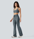 High Waisted Drawstring Stripe Flare Yoga Pants with Pockets - Oceanic Teal