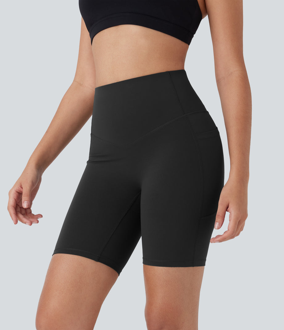 Halara UltraSculpt™ High Waisted Butt Lifting Tummy Control Pocket Shaping Training Biker Shorts 7'' - Black