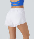 Mid Rise Drawstring Contrast Mesh 2-in-1 Flowy Running Shorts 3'' - White