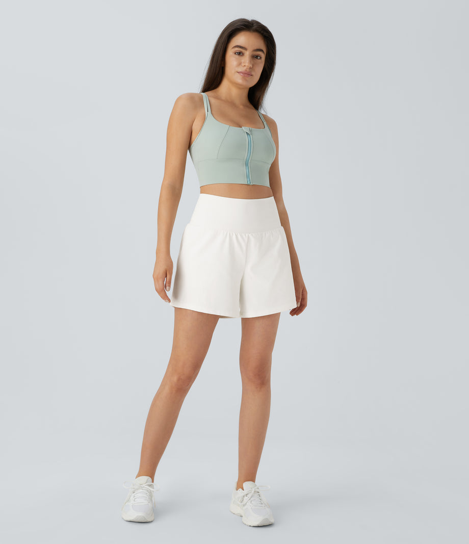 SoftlyZero™ Airy Super High Waisted 2-in-1  Cool Touch Yoga Shorts 5'' with Pockets-Longer Length - White