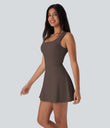 SoftlyZero™ Airy U Neck 2-in-1 Pocket Mini Cool Touch Dance Active Dress-Easy Peezy - Chocolate Martini