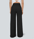 DayStretch Crossover Pocket Hem Wide Leg Yoga Pants-Smile - Black