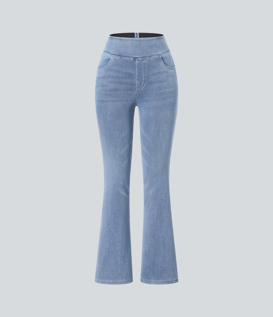 Halara Flex™ High Waisted Pockets Washed Casual Bootcut Jeans - Gray Blue Denim