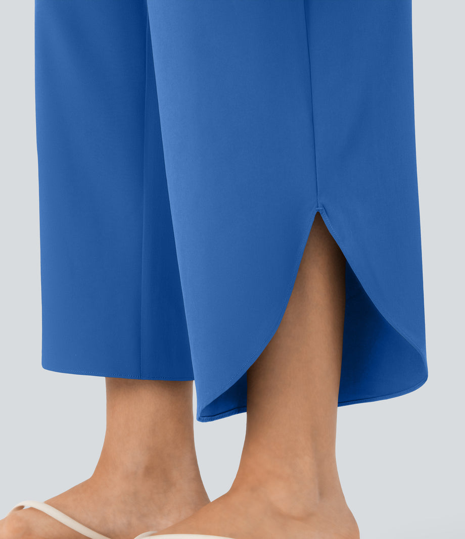 Breezeful™ High Waisted Tummy Control Split Hem Quick Dry Resort Pants with Pockets - Nebulas Blue