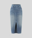 Halara Flex™ High Waisted Pockets Bodycon Washed Denim Casual Midi Skirt - Blue Gray Denim