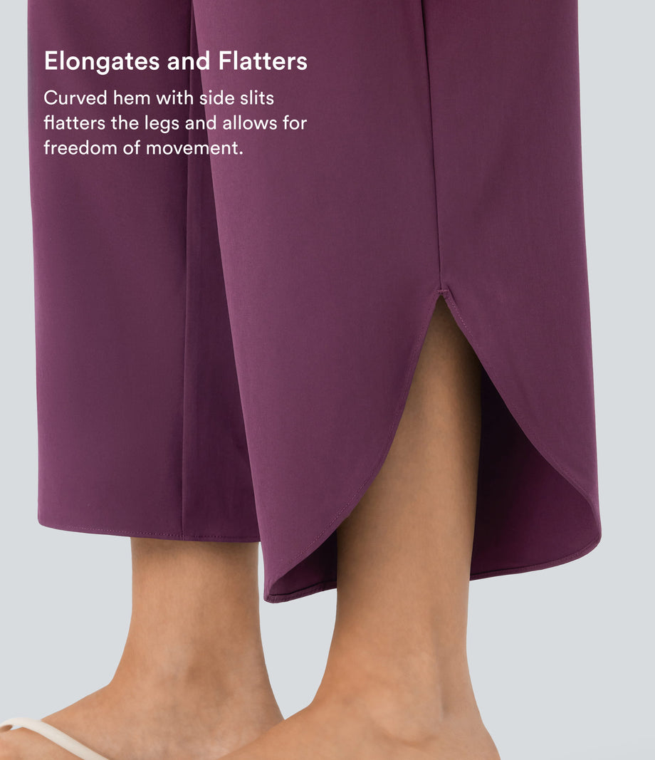 Breezeful™ High Waisted Tummy Control Split Hem Quick Dry Resort Pants with Pockets - Amaranth
