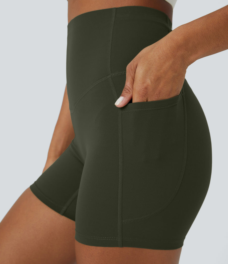 Halara UltraSculpt™ High Waisted Tummy Control Side Pocket Shaping Training Biker Shorts 5'' - Deep Woodland Green