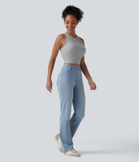 Halara Flex™ High Waisted Pockets Washed Casual Bootcut Jeans - Ice Water Denim