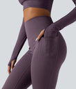 Halara Ultrasculpt™ Heat High Waisted Tummy Control Crossover Back Fleece Running Leggings with Pockets - Night's Purple